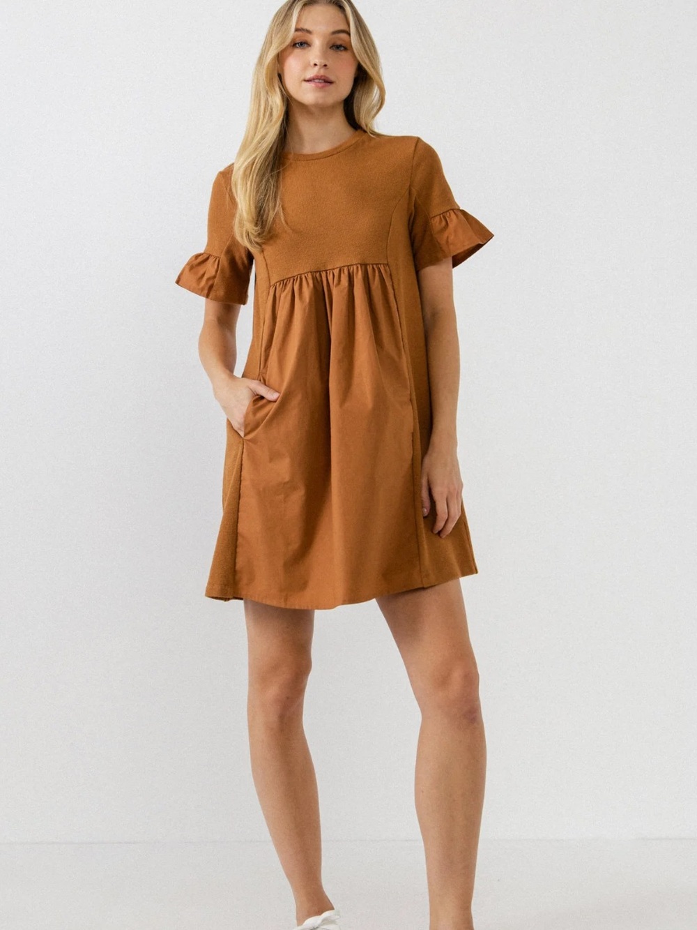 English Factory Mixed Media Short-Sleeve Mini Dress